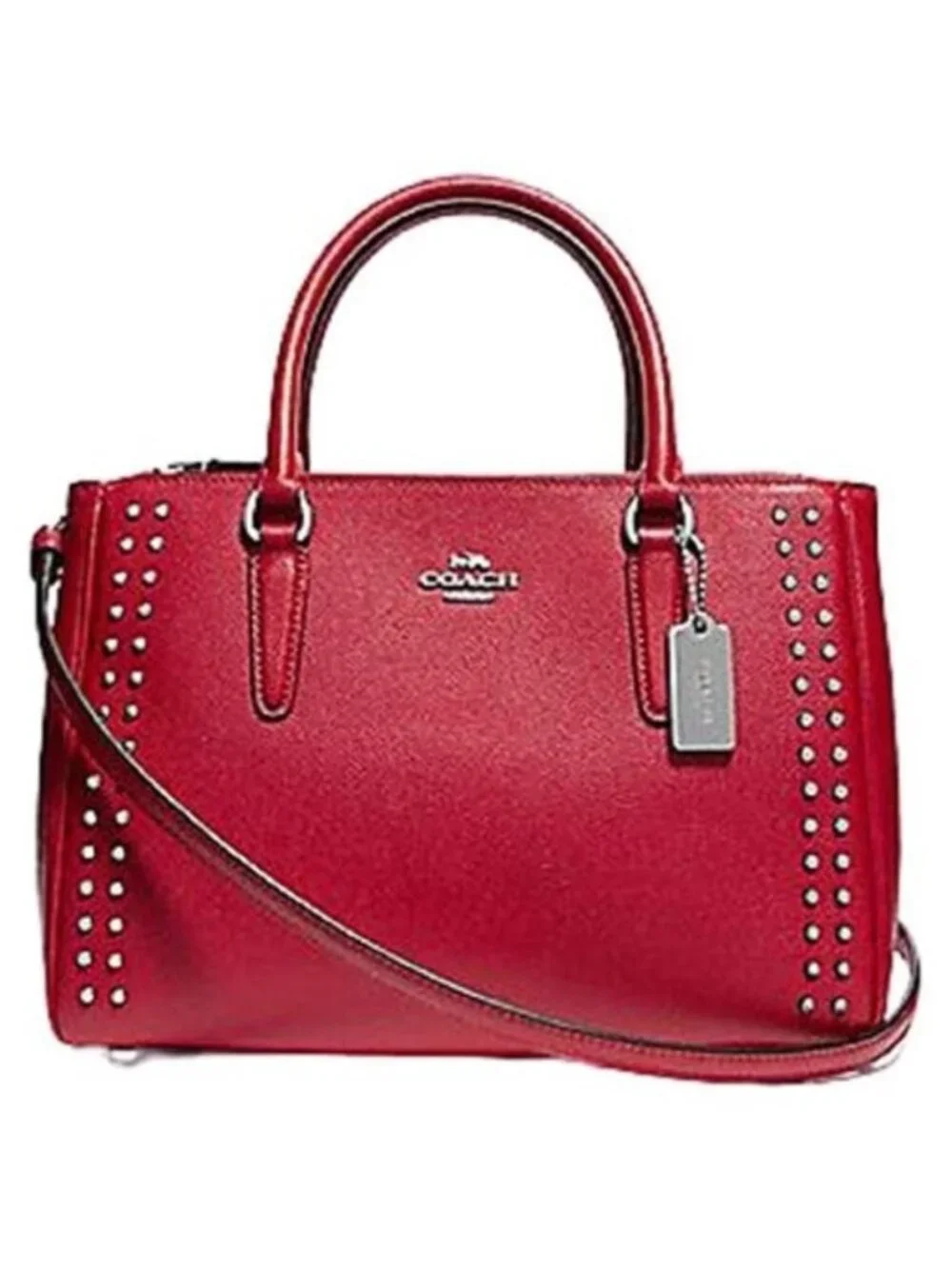 Coach F77910 Surrey Carryall with Border Rivets, Bright Cardinal/Silver